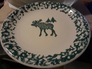 Tienshan Fold Craft Moose Country Set Of 4 Dinner Plates 10 - 3/4 " Green Sponge