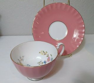 Aynsley Pink Floral Butterfly Cup & Saucer Fine Bone China Made In England