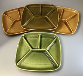 Vintage Ceramic Divided Fondue Sushi Plate Set 4 Mid Century Modern
