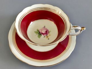 Stunning Paragon Burgundy Red Teacup And Saucer / Gold / Roses