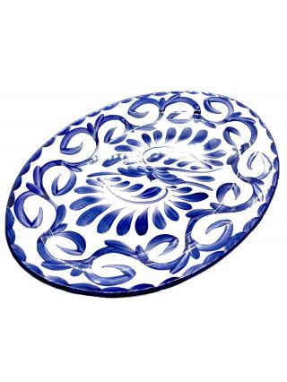 One (1) Puebla Blue/white Anfora For Pottery Barn Oval Platter Mexico 12”