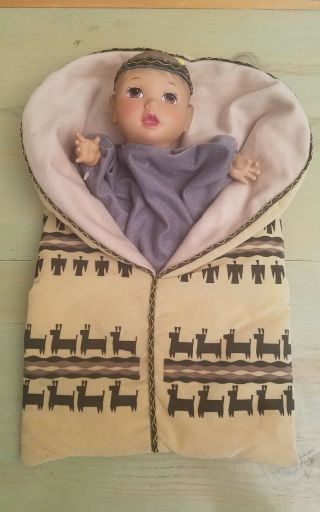 Native American Indian Baby In Papoose Hand Puppet Doll 2003 Sandy Usa