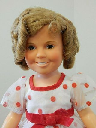 Ideal 1972 Shirley Temple 16 " Vinyl Doll In Coin Dot Dress W/cracked Hip