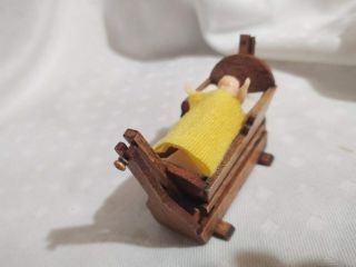 Doll Miniature Furniture Vtg Wood Rocking Baby Cradle 1:12 1/12 Scale 1 " To 1 