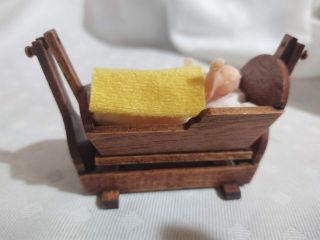 Doll Miniature Furniture VTG Wood Rocking Baby Cradle 1:12 1/12 Scale 1 