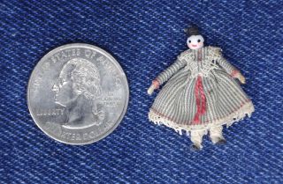 Teeny Tiny Dollhouse Miniature Doll Victorian 1 " Tall Detailed Dress