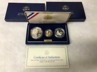 1993 Us Bill Of Rights 3 - Coin Commemorative Gold Silver Clad Proof Set