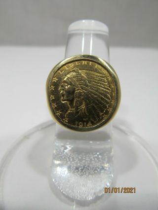 1914 Us Gold Coin Ring - $2.  50 Quarter Eagle Indian Head Type - Signet Style