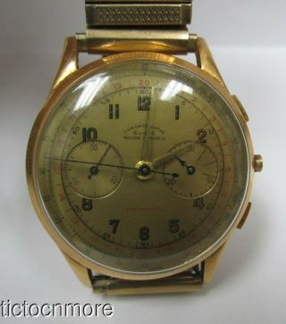 Vintage 18k Rose Gold Chronographe Suisse Chronograph 283 Watch Mens 38mm