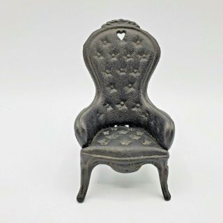 Vintage Cast Iron Chair Dollhouse Black Highback Overstuffed Victorian Style