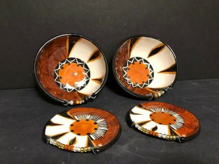 Republic Of South Africa Rsa Studio Art Pottery Ceramic Beaded Bowl Saucer Set