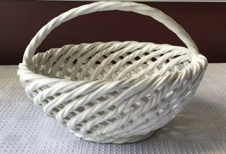 Vintage White Ceramic Basket Made In Portugal