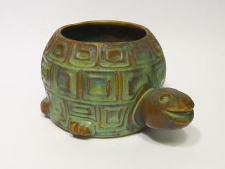 Vintage Mccoy Pottery Large Brown Green Happy Smiling Turtle Planter 740