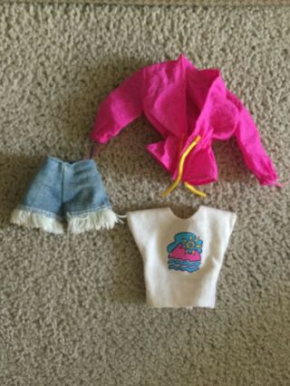 1993 Mattel Camp Barbie 11074 Barbie Doll Denim Shorts,  Pink Jacket And Top