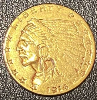 1914 $2.  50 Quarter Eagle Gold Indian Head Circulated