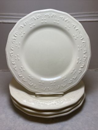 (4) Ivory Scroll Dinner Plates By Better Homes & Gardens White Embossed 10.  75 "