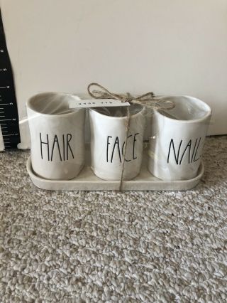 Rae Dunn By Magenta Hair Face Nails Bathroom Cup Holder Make Up Tray Set
