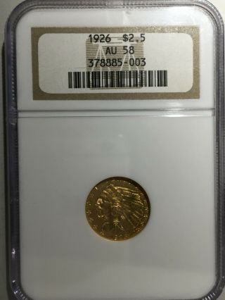 1926 Quarter Eagle == $2 1/2 Indian Gold == Ngc Au - 58 ==