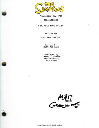 Matt Groening Signed Autographed The Simpsons Full Tv Show Script W/coa