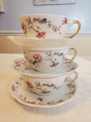 Vintage Set Of 3 Haviland Limoges France Tea Cup And Saucer