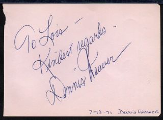 Dennis Weaver Autograph.  Signed On Album Page.  Frank Gorshin On Reverse Side.