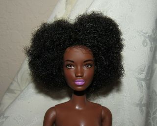 Nude Barbie Doll Aa African American Tall Body Style Puffy Hair For Ooak