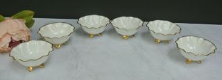 Set Of 6 Vintage German Porcelain Salt Bowls With Gold Trim And Feet