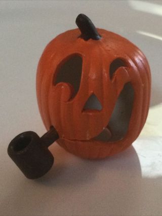 Dollhouse Miniature Ceramic Halloween Jack - O - Lantern With Pipe Great Detail
