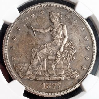 1877 - S,  United States Of America.  Large Silver Trade Dollar Coin.  Ngc Au - 50