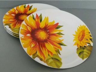 Royal Norfolk Greenbrier Set Of 4yellow Sunflower Dinner Plates 10.  5”