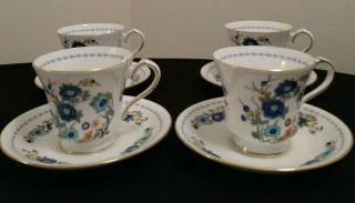 Set Of 4 Aynsley Bone China Marlina Footed Cups & Saucers Made In England