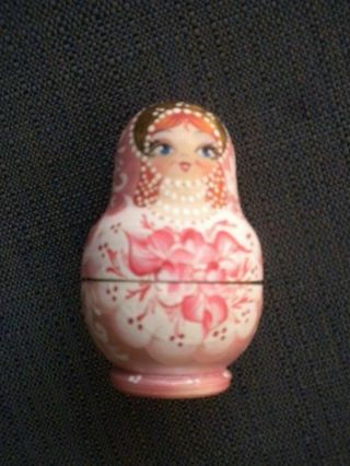 Set If 5 Small Hand Painted Russian? Wood Nesting Dolls Pink Gold