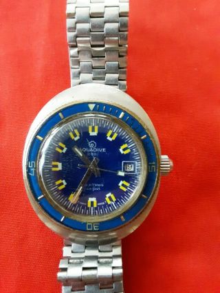 70 ' s Aquadive Automatic 17J 200 Meter Blue Dial Men ' s Diver Watch 6