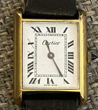Vintage Cartier Tank Wrist Watch 18k Gold Plate Runs Mechanical Movement