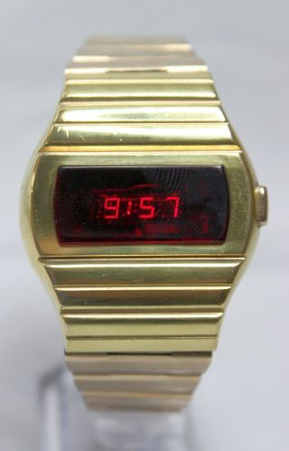 Vintage 1974 Hamilton Pulsar P2 Led Watch 14k Gold Ep W/ Orig.  Magnet And Band