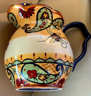 Colorful Hand Painted Corsica Home Crown Jewel 64 Oz Pitcher Carafe -