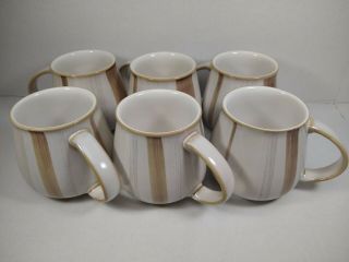 Set Of 6 Denby Langley Truffle Layers Mugs Cups England Brown Stripes