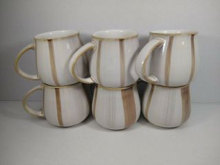 Set of 6 DENBY Langley TRUFFLE LAYERS Mugs Cups England Brown Stripes 2