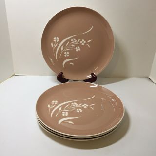 4 Dinner Plates Harkerware Springtime Cocoa Pink Cream 10 "