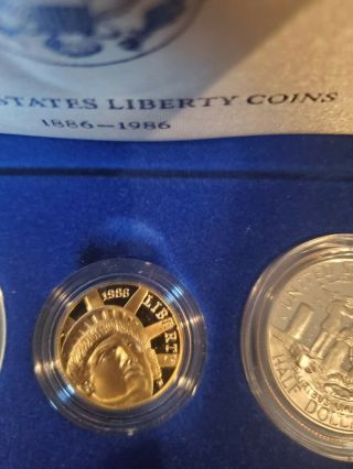 1986 Statue Of Liberty 3 Piece Coin Set 5 Dollar Gold Coin Proof