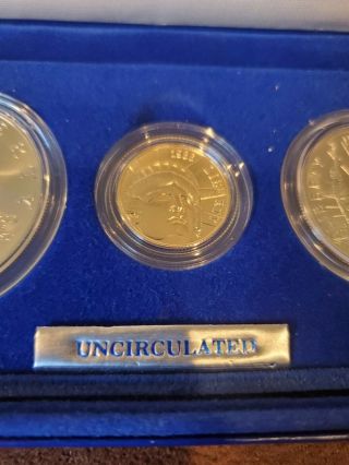 1986 Statue Of Liberty 3 Piece Coin Set 5 Dollar Gold Coin