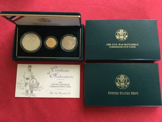 1995 Us Civil War Battlefield Commemorative 3 - Coin Unc Set W/box &
