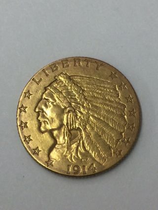 1914 - D Indian Head $2.  5 Gold Quarter Eagle,  Denver Issue