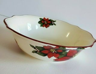 Euc Better Homes Garden Poinsettia Serving Vege Bowl Holly Pine Red Scallop 10 "