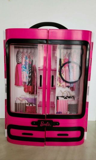 Mattel Barbie Hot Pink Wardrobe Clothing Closet Storage Plastic Carrying Case