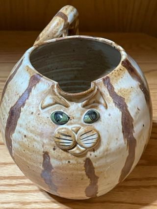 Handmade Pottery Cat Pitcher - Local Mountain Artist In Nc -