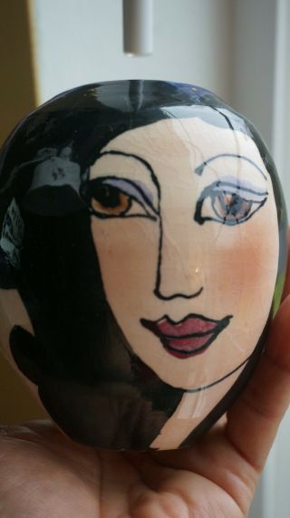 Cindy Jenkins Studio Pottery Ceramic Portrait Vase Signed Gold Ink 4 "
