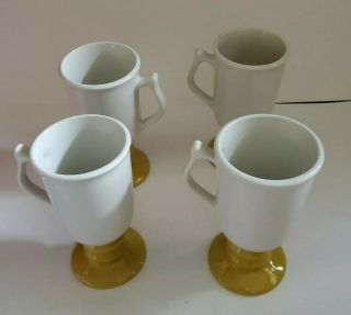 4 Vintage Hall Pottery Footed Mugs Latte Irish Coffee Yellow White Cups 1273 Usa