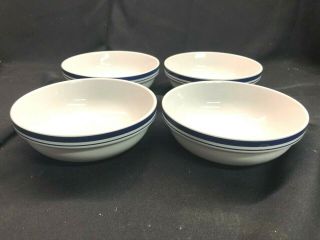 Culinary Arts Cafeware Porcelain White Cereal/soup Bowls With Blue Stripe Set/4