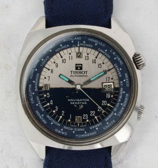 Vintage Tissot Automatic Navigator Seastar T.  12 World Time Wristwatch Steel Nr